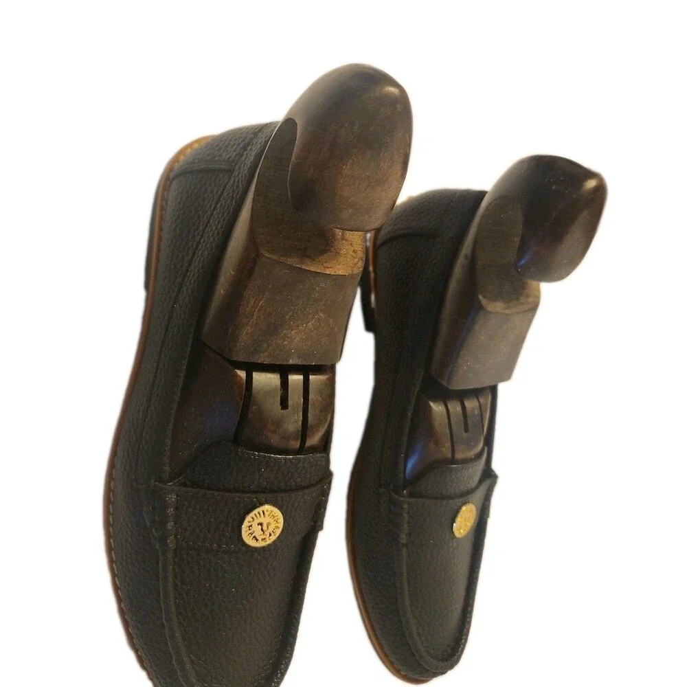 Anne Klein Loafers Women 8M Black Excellent iFlex Pebble Grain Lion Medallion